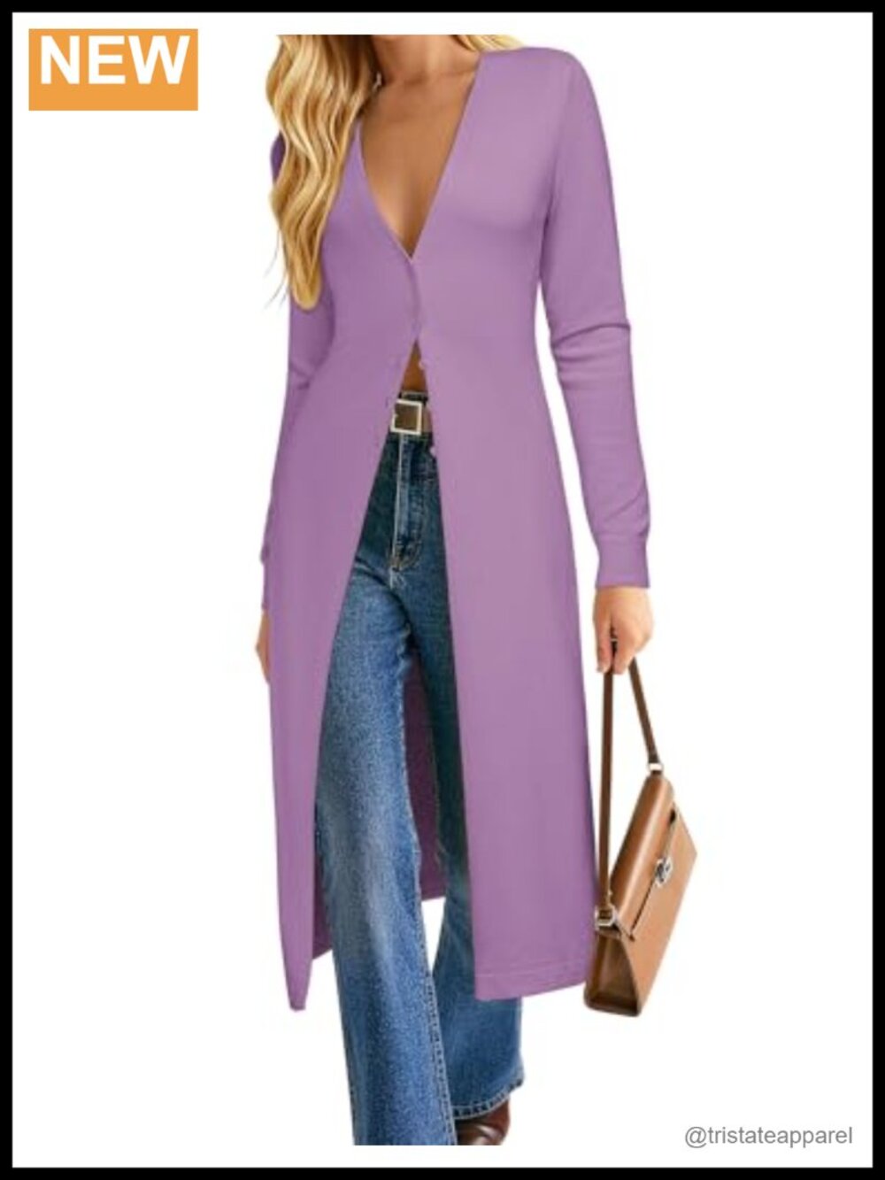 Long Knit Duster Cardigan Lightweight Fitted 5-Button V-Neck Womens